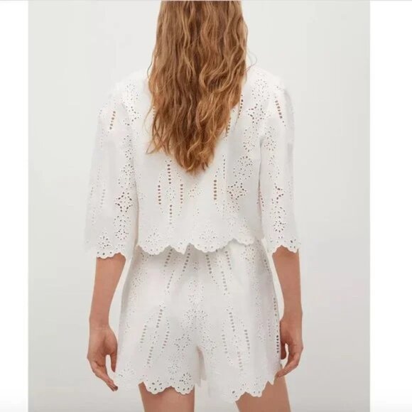 MNG Mango Swiss Embroidery Linen Blouse 2 - Picture 3 of 9